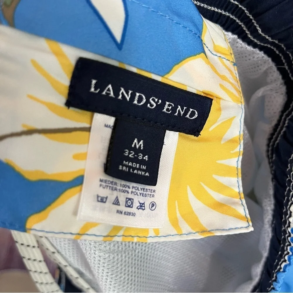 Lands End Blue Floral Beach Swim Trunks NWOT
